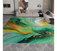 Tappeto Verde lavabile in lavatrice, 60 x 90 cm Astratto tappeto antiscivolo per soggiorno camera da letto, stampa Texture A Vortice Di Vernice, resistente allo sporco per la casa ufficio