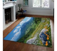 Tappeto verde paesaggio naturale Campi di fiori selvatici che coprono le montagne Tappeti a pelo corto e facile cura per le aree ad alto traffico in soggiorno camera da letto 120x160cm