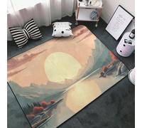 Tappeto vintage arancione con stampa alba per soggiorno camera da letto, lavabile, morbido, 7,6 x 12,7 cm, tappeto antiscivolo, per camera da letto, decorazione estetica 152,4 x 99,1 cm