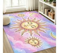 Tappeto vintage celestiale 60 x 110 cm, morbida flanella, rosa viola, antiscivolo, facile da pulire, per soggiorno, ingresso, fantasia, universo, luna crescente, sole, a pelo basso, per camera da