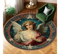 Tappeto vintage classico con stelle e ali di Natale, turchese, con retro antiscivolo, rotondo, per soggiorno, camera da letto, cucina, corridoio, decorazione 15,2 x 15,2 cm