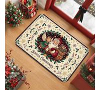 Tappeto vintage con citazione natalizia di Babbo Natale e angelo, 50 x 90