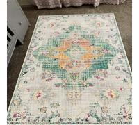 Tappeto vintage floreale arancione bruciato per soggiorno, camera da letto, ufficio, tappeto tradizionale verde a pelo corto, 120 x 170 cm, decorazione per la casa retrò