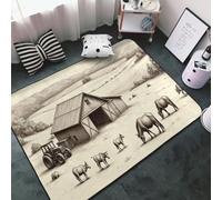 Tappeto vintage marrone con stampa con scena della fattoria, per soggiorno e camera da letto, lavabile, morbido, 7,6 x 12,7 cm, antiscivolo, per camera da letto, decorativo, estetico, 152,4 x 99,1 cm