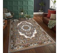 Tappeto vintage per soggiorno, lavabile, antiscivolo, di grandi dimensioni, morbido a pelo basso, per soggiorno, sala da pranzo, fiori geometrici orientali, marrone, 200 x 300 cm