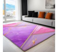 Tappeto Viola Chiaro Antiscivolo Lavabile, Tappeti Decorativi per Soggiorno Camera da Letto e Aree Interne, 180 x 240 cm, Tappeti con Motivo Stampato Marmo Geometria Triangoli