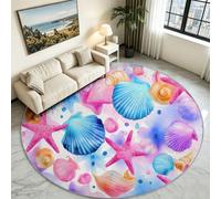 Tappeto Vita Marina Acquerello Bianco 160 cm - Lavabile in lavatrice e antiscivolo, ideale per zone ad alto passaggio, tappeto a pelo corto, conchiglie Santiago Stella Mare Bolle per Soggiorno Sala da
