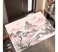 Tappeto Zen Orientale d'ingresso interno, Polvere Di Corallo | Zerbino Gru Pino Fiore Di Pruno resistente e antiscivolo, Tappetino assorbe l'acqua e raccoglie lo sporco per mantenere la casa pulita