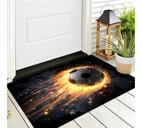 Tappeto Zerbino Bianco Nero Flame Football 3D Morbido Antiscivolo Arte Del Movimento Per Sala Da Pranzo Veranda Ingresso Casa Ingresso Esterno Cortile Pavimento Patio,60X90Cm