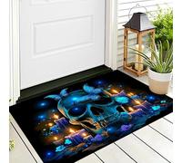 Tappeto Zerbino Blu Teschio Di Farfalla 3D Morbido Antiscivolo Arte Fantasy Per Sala Da Pranzo Veranda Ingresso Casa Ingresso Esterno Cortile Pavimento Patio,90X150Cm
