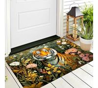 Tappeto Zerbino Giallo-Verde Fiore Tigre 3D Morbido Antiscivolo Piante Naturali Per Sala Da Pranzo Veranda Ingresso Casa Ingresso Esterno Cortile Pavimento Patio,80X120Cm