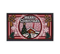 Tappeto Zerbino Gomma Ingresso Natale Merry Christmas Brillantinato Rosso Glitte