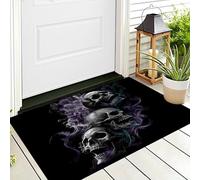 Tappeto Zerbino Grigio Viola Teschio Fumoso 3D Morbido Antiscivolo Arte Dell'Orrore Per Sala Da Pranzo Veranda Ingresso Casa Ingresso Esterno Cortile Pavimento Patio,50X80Cm
