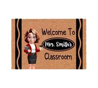 Tappeto zerbino personalizzato - Teacher Crayon Welcome To Classroom - cocco naturale ideale per ingressi (Cocco Naturale, 90x60 cm)