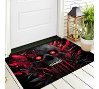 Tappeto Zerbino Rosso Scheletro Malvagio 3D Morbido Antiscivolo Arte Dell'Orrore Per Sala Da Pranzo Veranda Ingresso Casa Ingresso Esterno Cortile Pavimento Patio,50X80Cm