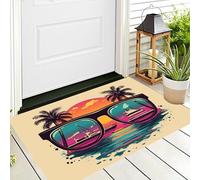Tappeto Zerbino Rosso Verde Palme Al Tramonto 3D Morbido Antiscivolo Paesaggio Retrò Per Sala Da Pranzo Veranda Ingresso Casa Ingresso Esterno Cortile Pavimento Patio,80X120Cm