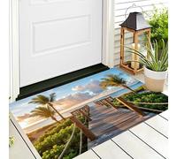 Tappeto Zerbino Verde Ponte Delle Palme 3D Morbido Antiscivolo Paesaggio Della Spiaggia Per Sala Da Pranzo Veranda Ingresso Casa Ingresso Esterno Cortile Pavimento Patio,40X60Cm