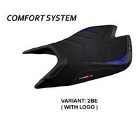 Tappezzeria Italia Rivestimento sella compatibile Aprilia Tuono V4 Factory (21-22) modello Nashua comfort system 2BE (blu) CON LOGO