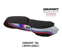 Tappezzeria Italia Rivestimento sella compatibile - BMW R 1200 GS Adventure 2013 - 2018 - mod Exclusive Anniversary Comfort System 1SL (argento) CON LOGO
