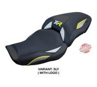 Tappezzeria Italia Rivestimento sella compatibile BMW S 1000 XR (2024) modello Linz CON LOGO SLY (argento-giallo fluo)