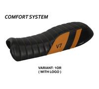 Tappezzeria Italia Rivestimento sella compatibile Moto Guzzi V7 (11-20) modello Davis comfort system CON LOGO 1OR (arancio)
