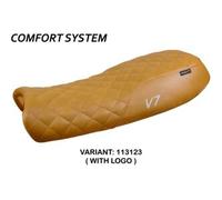 Tappezzeria Italia Rivestimento sella compatibile Moto Guzzi V7 modello Davis Vintage comfort system CON LOGO 113123 (cammello)