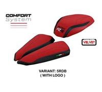 Tappezzeria Italia Rivestimento sella compatibile MV Agusta Brutale 1000 RR (20-23) modello Meilan velvet comfort system CON LOGO 5RDB (rosso-nero)