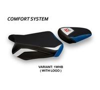 Tappezzeria Italia Rivestimento sella compatibile Suzuki GSX R 600 / 750 (11-20) modello Teheran special color comfort system CON LOGO 1WHB (bianco-blu)