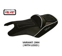 Tappezzeria Italia Rivestimento sella compatibile Yamaha T-Max (08-16) modello Aloi 1 velvet 2WH (bianco) CON LOGO