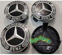 TAPPI CERCHIO MERCEDES AMG CLASSE A B C CLS CLA 4 COPRIMOZZI 75mm NERO NEW