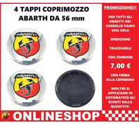 TAPPI COPRIMOZZO ABARTH CROMATI BORCHIE CERCHI LEGA DIAMETRO 56 mm 4 pezzi