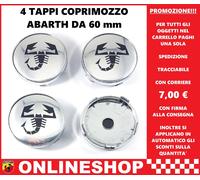 TAPPI COPRIMOZZO ABARTH CROMO DIAMETRO 60 mm BORCHIE CERCHI IN LEGA 4 pezzi
