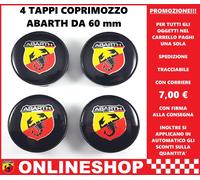 TAPPI COPRIMOZZO ABARTH DIAMETRO 60 mm IN ABS BORCHIE CERCH IN LEGA 4 pezzi