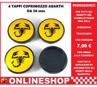 TAPPI COPRIMOZZO ABARTH GIALLI DA 56 mm IN ABS BORCHIE CERCHI IN LEGA 4 pezzi