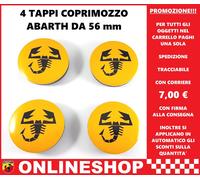 TAPPI COPRIMOZZO ABARTH GIALLO MIELE DA 56 mm BORCHIE CERCHI IN LEGA 4 pezzi
