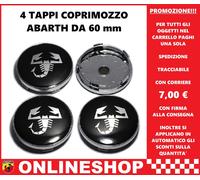 TAPPI COPRIMOZZO ABARTH NERO DIAMETRO 60 mm BORCHIE CERCHI IN LEGA 4 pezzi