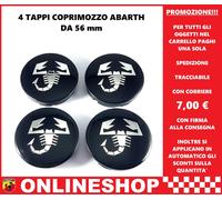 TAPPI COPRIMOZZO ABARTH NERO SCORPIONE DIAMETRO 56 mm BORCHIE IN ABS 4 pezzi