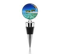 Tappi decorativi per bottiglie di vino con palme e mare trasparente, a prova di perdite, riutilizzabili, eleganti tappi per vino, per regali, bar, feste, matrimoni