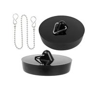 Tappi in PVC per lavabo, confezione da 2, nero, Ø superiore 45,5 mm, Ø inferiore 42 mm, con 1 x 30 cm catena da tappo per lavello, sigillo per scarichi con parte superiore della valvola 1 3/4", plug