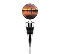 Tappi per bottiglie di vino, tappo di bottiglia con stampa tramonto panorama della città del fiume, tappo per vino, riutilizzabile risparmio di vino, silicone in lega di zinco per risparmiare vino