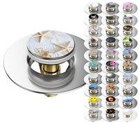 Tappi per lavandino pop-up Sanilo | tanti belli tappi pop-up universali con motivi, piletta di scarico con sifone (Stelle marine grigio)