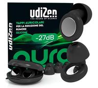 Tappi per Orecchie Antirumore per Viaggiare Dormire Studiare UdiZen Aura -27dB Insonorizzanti - 1 Paio Inserti Auricolari Ergonomici Riutilizzabili Riduzione Rumore SNR 27dB Colore Nero con Custodia