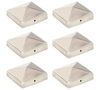 Tappi per pali, 6 pezzi, a forma di piramide, in acciaio inox, 81 x 81 mm | Per terrazze, verande, edifici esterni, durevole, resistente alle intemperie, protegge la punta dei pali