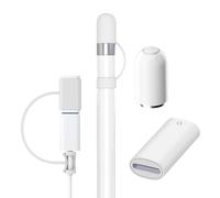 Tappo di ricambio magnetico e adattatore di ricarica per Apple Pencil 1. Generation, accessorio con tappo di protezione in silicone e adattatore tether, compatibile con iPad Pencil e cavo Lightning