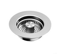 Tappo di scarico per lavello da cucina in acciaio inox, design 3 in 1, con funzione di ritenzione idrica, filtro a cestello in polipropilene, meccanismo a molla, colore argento, 11 x 8 x 4,6 cm