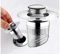 Tappo di scarico, tappo per valvola POP Up, filtro di scarico, tappo per lavandino, in acciaio inox, tipo push, chiusura automatica, anti-odore per lavabo, 34 ~ 40 mm (2 guarnizioni)