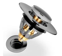 Tappo di scarico universale per lavandino e vasca da bagno, in acciaio inox, con doppia guarnizione (34 - 38 mm), colore: nero