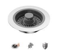 Tappo e Filtro Lavello Cucina 3 in 1, Acciaio Inox Universale Tappo Per Lavandino 7.5-8.5cm con Protezione Anti Otturazione per Scarichi Standard