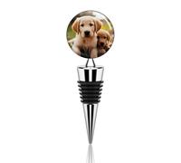 Tappo per bottiglia di vino a forma di cucciolo di Golden Retriever, a prova di perdite, con silicone, riutilizzabile, salva-vino, mantiene fresco, in lega di zinco, sigillante decorativo per bottig