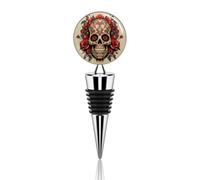 Tappo per bottiglia di vino a forma di teschio di zucchero con rosa rossa, tappo riutilizzabile, tappo decorativo, ideale come regalo per bar, feste, matrimoni, occasioni celebrative